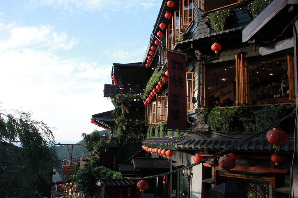 A captivating image of a traditional building in Jiufen, a mountainous town in Taiwan. 